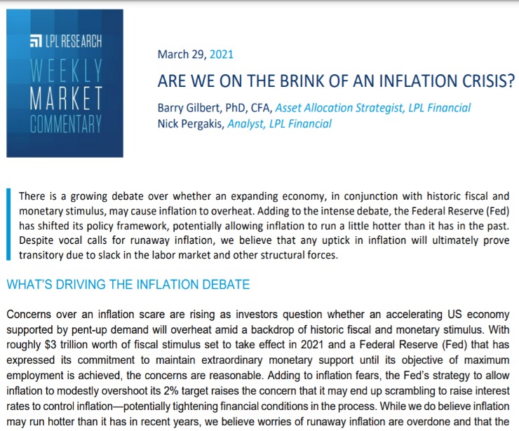 The Brink of an Inflation Crisis? | Weekly Market Commentary | March 29, 2021