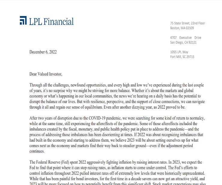 Client Letter | Outlook 2023: Finding Balance | December 6, 2022